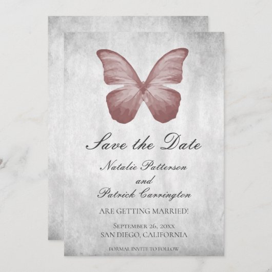 Invitation de sauvegarde de papillon rose (Devant / Derrière)