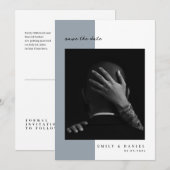 Invitation de sauvegarde de photo élégante bleu po (Devant / Derrière)