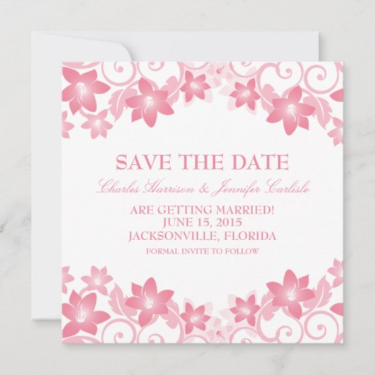 Invitation de sauvegarde florale simple rose (Devant)