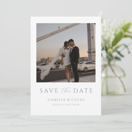 Invitation de sauvegarde minimale Bleu poussiéreux (Debout devant)