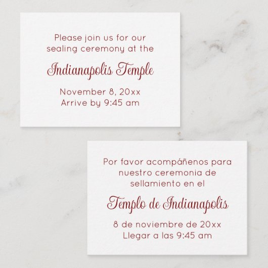 Invitation de scellement au temple en script rouge (Devant / Derrière)