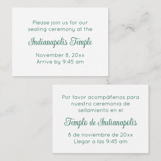 Invitation de scellement du temple en écriture ver (Devant / Derrière)
