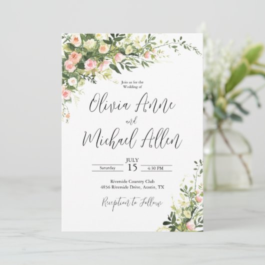 Invitation de script d'aquarelle florale rose (Debout devant)
