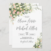 Invitation de script d'aquarelle florale rose (Devant / Derrière)