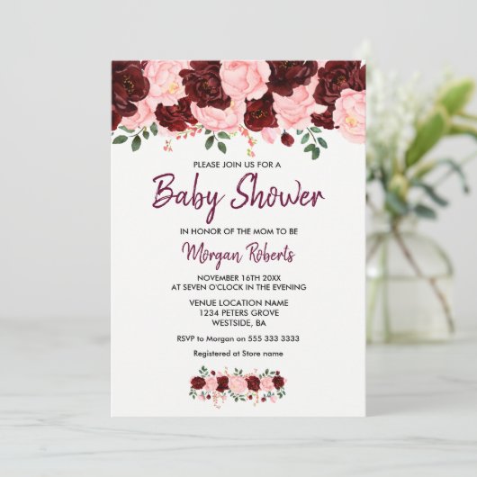 Invitation de script de Baby shower de Rose de Bou (Debout devant)