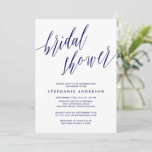 Invitation de script élégant bleu marine (Debout devant)