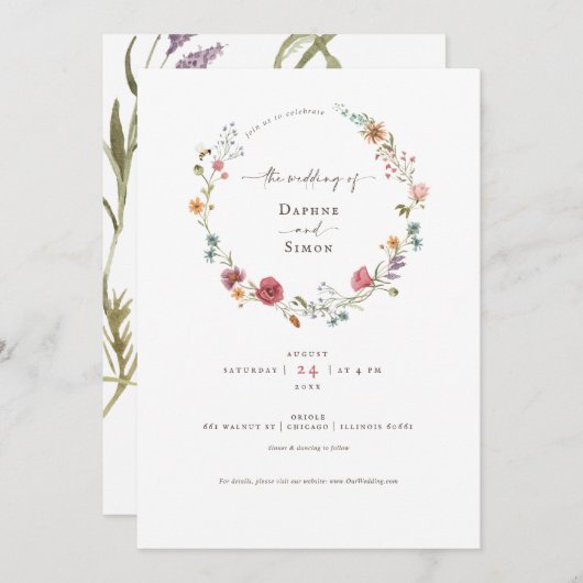 Invitation de script fleur sauvage Watercolor (Devant / Derrière)