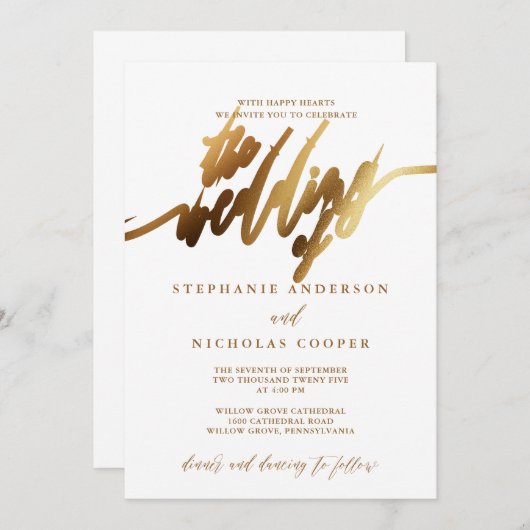 Invitation de script Gold Elegant (Devant / Derrière)