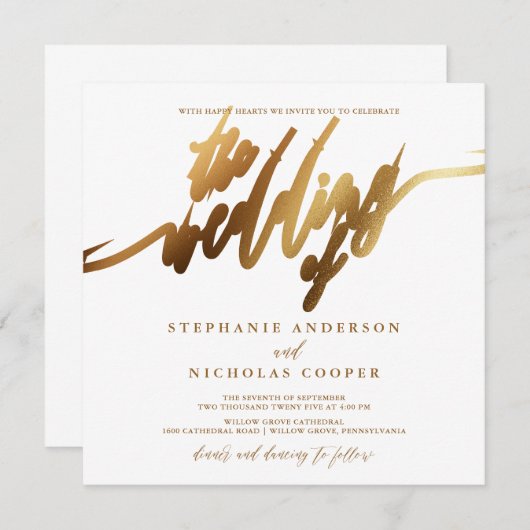 Invitation de script Gold Elegant (Devant / Derrière)