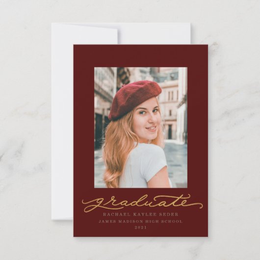 Invitation de script Millennial Maroon et Gold (Devant)