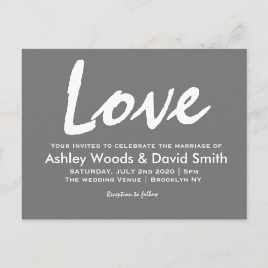 Invitation de script moderne gris foncé et blanc (Devant)