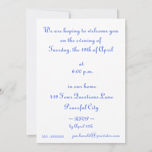 Invitation de Seder de pâque (Dos)