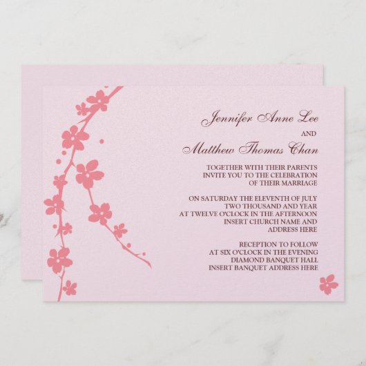 Invitation de silhouette de branche de Sakura (Devant / Derrière)