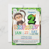 Invitation de singe de la fête du 2e anniversaire (Devant)