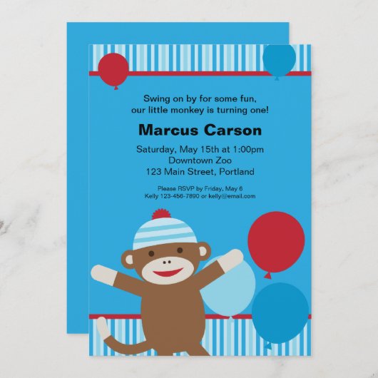 Invitation de singe de soc - Bleu (Devant / Derrière)