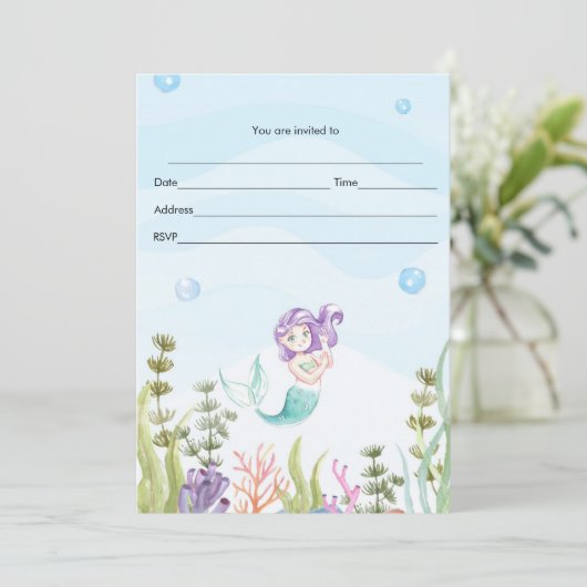 Invitation de sirène à remplir à l'aquarelle (Debout devant)