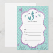 Invitation de sirène à remplir de paillettes viole (Devant / Derrière)