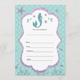 Invitation de sirène à remplir de paillettes viole