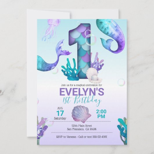 Invitation de sirène avec Queue de sirène (Devant)