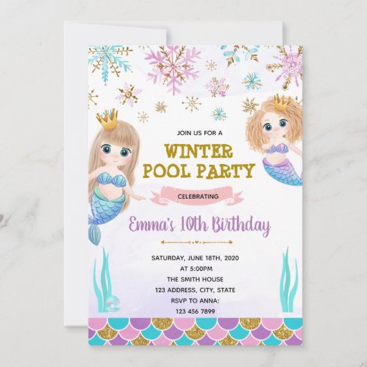 Invitation de sirène de piscine d'hiver (Devant)