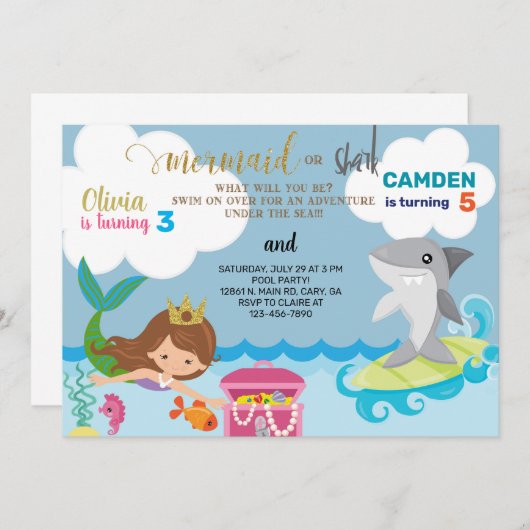 Invitation de Sirène et de requin. (Devant / Derrière)