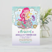 Invitation de sirène fête d'anniversaire Hot Pink (Debout devant)