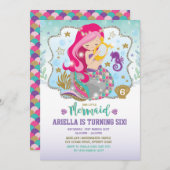 Invitation de sirène fête d'anniversaire Hot Pink (Devant / Derrière)
