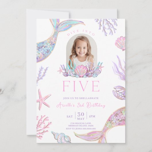 Invitation de sirène modifiable pour cinq ans (Devant)