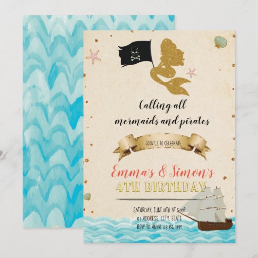 Invitation de sirène pirate (Devant / Derrière)