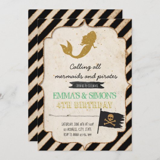 Invitation de sirène pirate (Devant / Derrière)