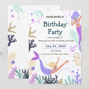 Invitation de sirène pour un anniversaire sous la 