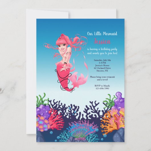 Invitation de sirène rose (Devant)