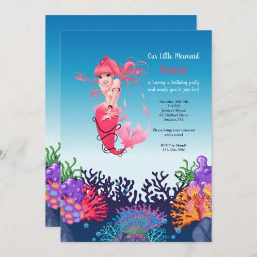 Invitation de sirène rose (Devant / Derrière)