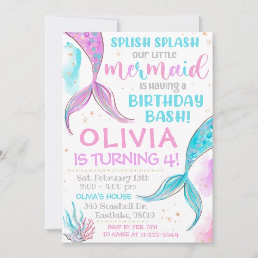 Invitation de Sirène Sirène Invitation d'anniversa (Devant)