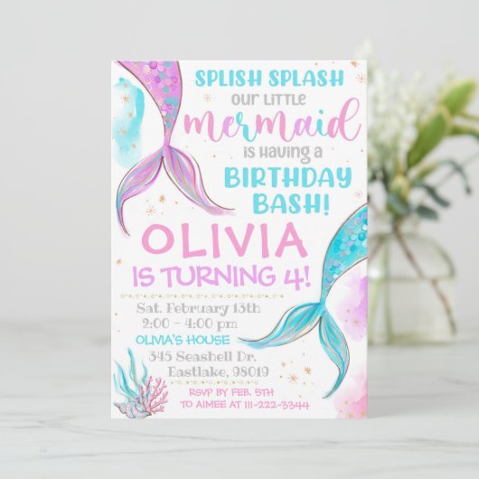 Invitation de Sirène Sirène Invitation d'anniversa (Debout devant)