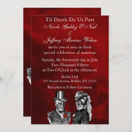 Invitation de Skeleton Skulls Mariage (Devant / Derrière)