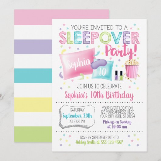 Invitation de Sleepover, fête de Stwood Anniversai (Devant / Derrière)