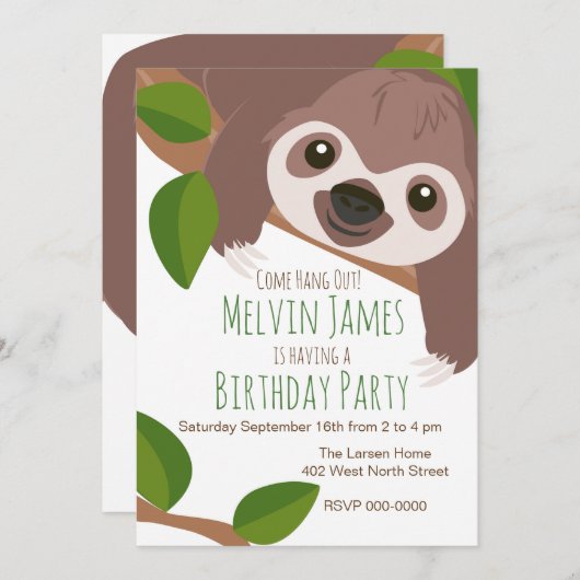 Invitation de Sloth Party (Devant / Derrière)
