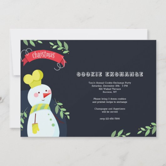 Invitation de Snowman Baker Cookie Exchange Party (Devant)