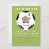 Invitation de soccer photo verte deuxième annivers (Devant)