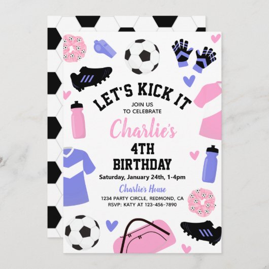 Invitation de soccer rose | Invitations de soccer (Devant / Derrière)