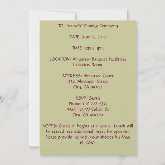 Invitation de soins infirmiers (Dos)