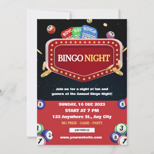 Invitation de soirée Bingo noire et rouge  (Devant)