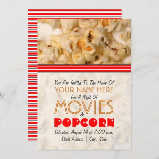 Invitation de soirée cinéma - maïs éclaté (Devant / Derrière)