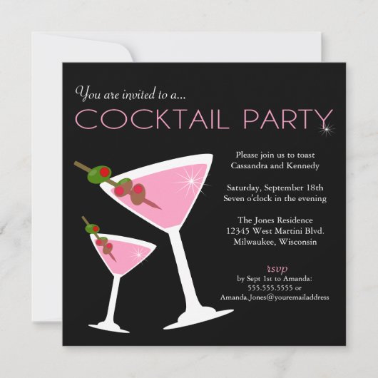 Invitation de soirée Cocktail Pink Martini (Devant)
