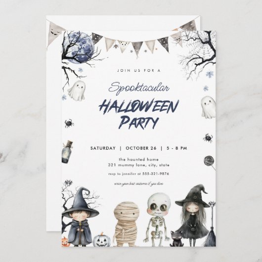 Invitation de soirée costumée d'Halloween Spooktac (Devant / Derrière)