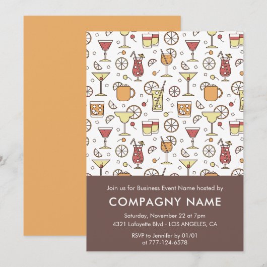 Invitation de soirée d'affaires Motif de cocktails (Devant / Derrière)