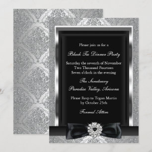 Invitation de soirée de gala Damask & Bow en noir