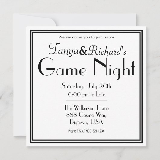 Invitation de soirée de jeu rétro chic (Devant)