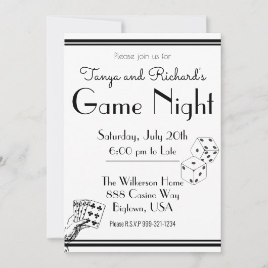 Invitation de soirée de jeu rétro noir et blanc (Devant)